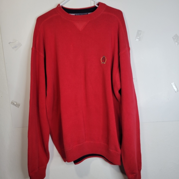 Mens Tommy Hilfiger 100% Cotton Red Sweater Size XL - Picture 1 of 8